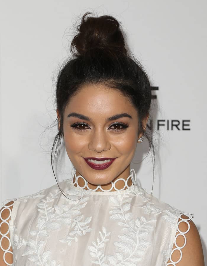 Vanessa Hudgens donned a white lace tiered sleeveless dress from the Zimmermann Resort 2017 collection at the 23rd Annual ELLE Women in Hollywood Awards