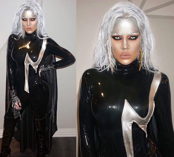 Khloé Kardashian wears blue contact lenses as Storm, a superhero appearing in American comic books published by Marvel Comics
