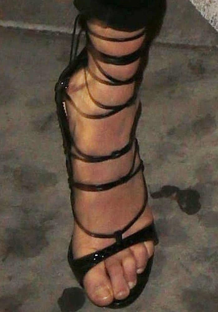 Bella Hadid Flashes Black Lace Anine Bing Bra in RiRi Sandals