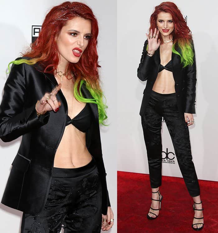 bella-thorne-leatherette-bra-blazer-pants