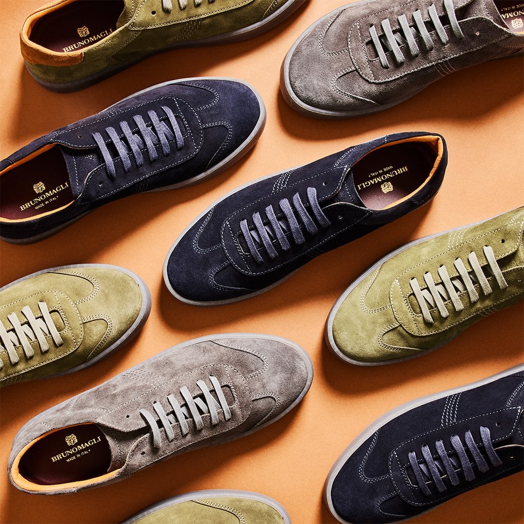 Bruno Magli’s classic lace-up sneaker, crafted from soft Italian full-grain leather, exemplifies modern comfort with a timeless style