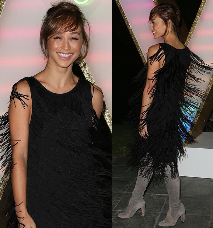 cara-santana-armani-black-fringe-dress