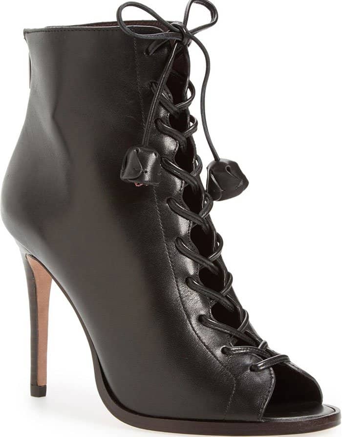Coach "Lena" Lace-Up Booties Black Leather