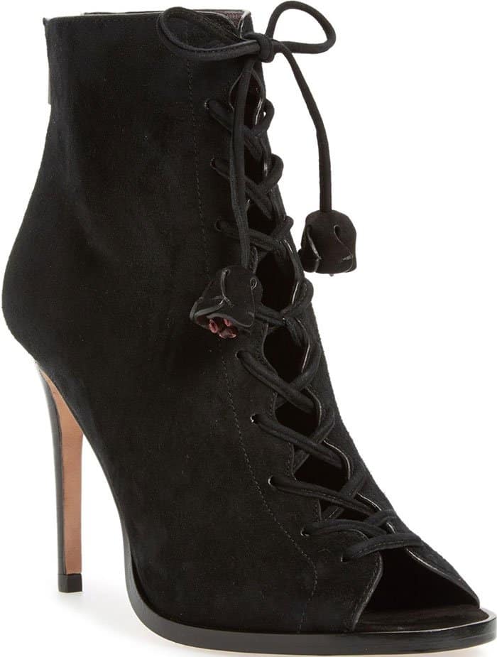 Coach "Lena" Lace-Up Booties Black Suede
