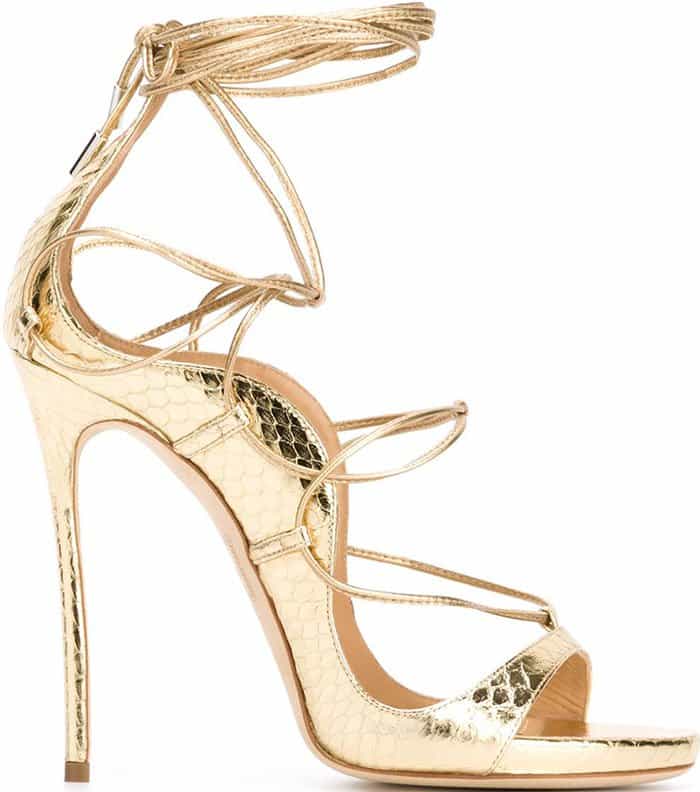 DSquared2 "Riri" Elaphe Snakeskin Sandals Metallic Gold