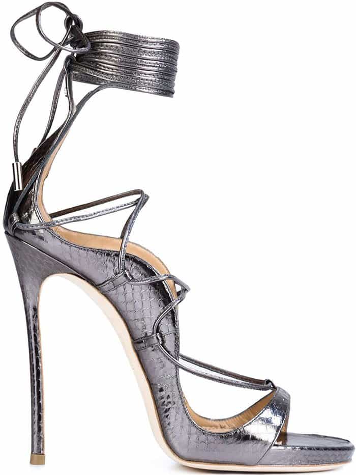 DSquared2 "Riri" Elaphe Snakeskin Sandals Metallic Silver