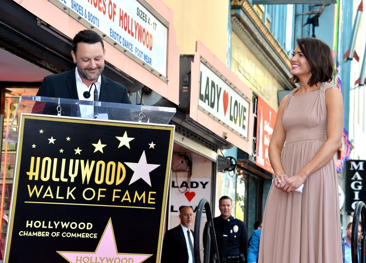 Dan Fogelman speaks at Mandy Moore's star ceremony on The Hollywood Walk of Fame