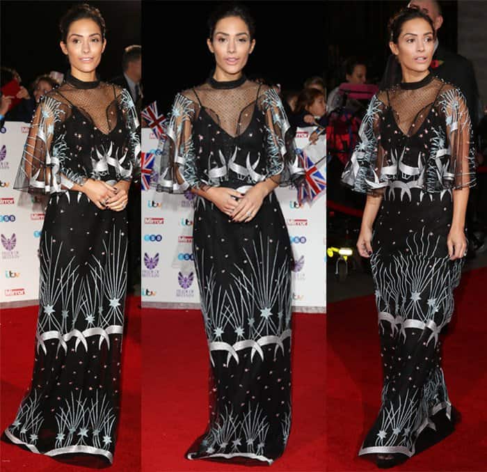 Frankie Bridge chose a daring look with the Isabel Sanchis dress, complete with cape detailing and imaginative embellishments at The Pride of Britain Awards 2016