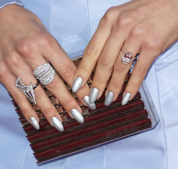 Julianne Hough goes for silver nails and a Lee Savage clutch to complement her pumps
