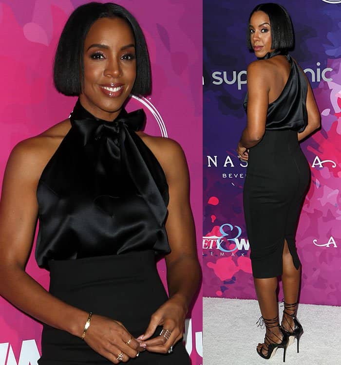 kelly-rowland-black-satin-halter-top-pencil-skirt