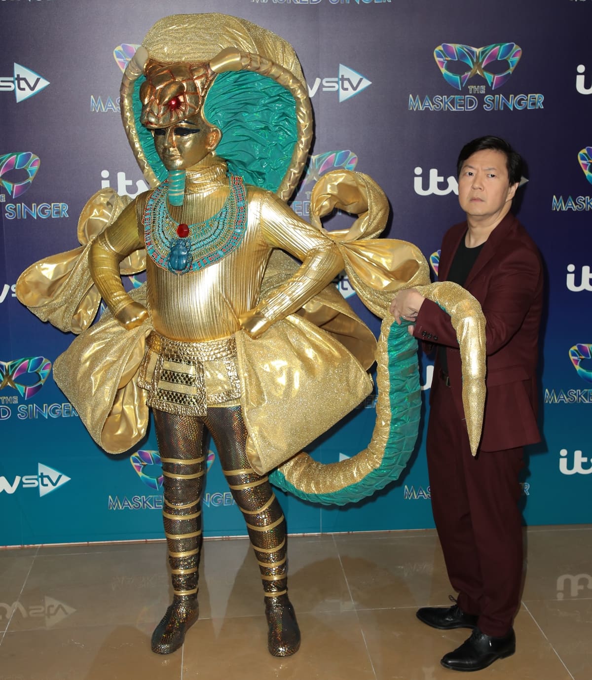 Ken Jeong with Pharoah attend The Masked Singer press launch at The Mayfair Hotel