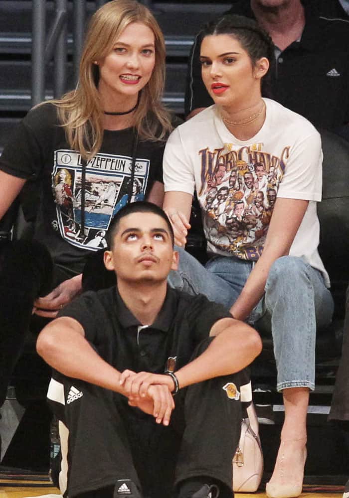 Kendall Jenner watches a Lakers game with friend Karlie Kloss in Los Angeles