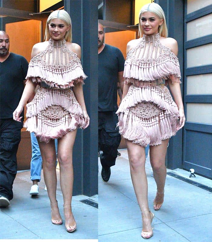 Making her way to Harper's Bazaar Icons Party in New York City's Plaza Hotel, Kylie Jenner flaunted her legs in a Balmain dress