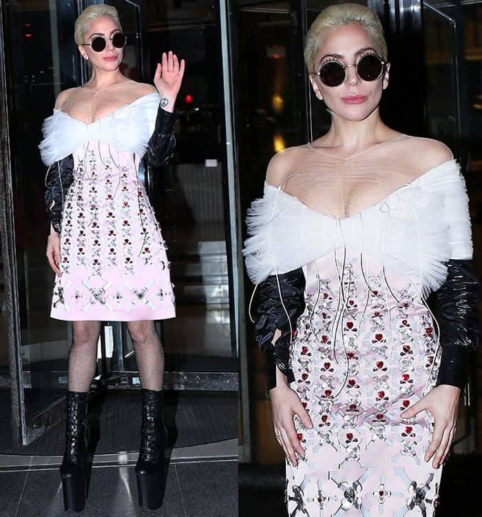 lady-gaga-cleavage-legs-embellished-dress-fishnets-boots