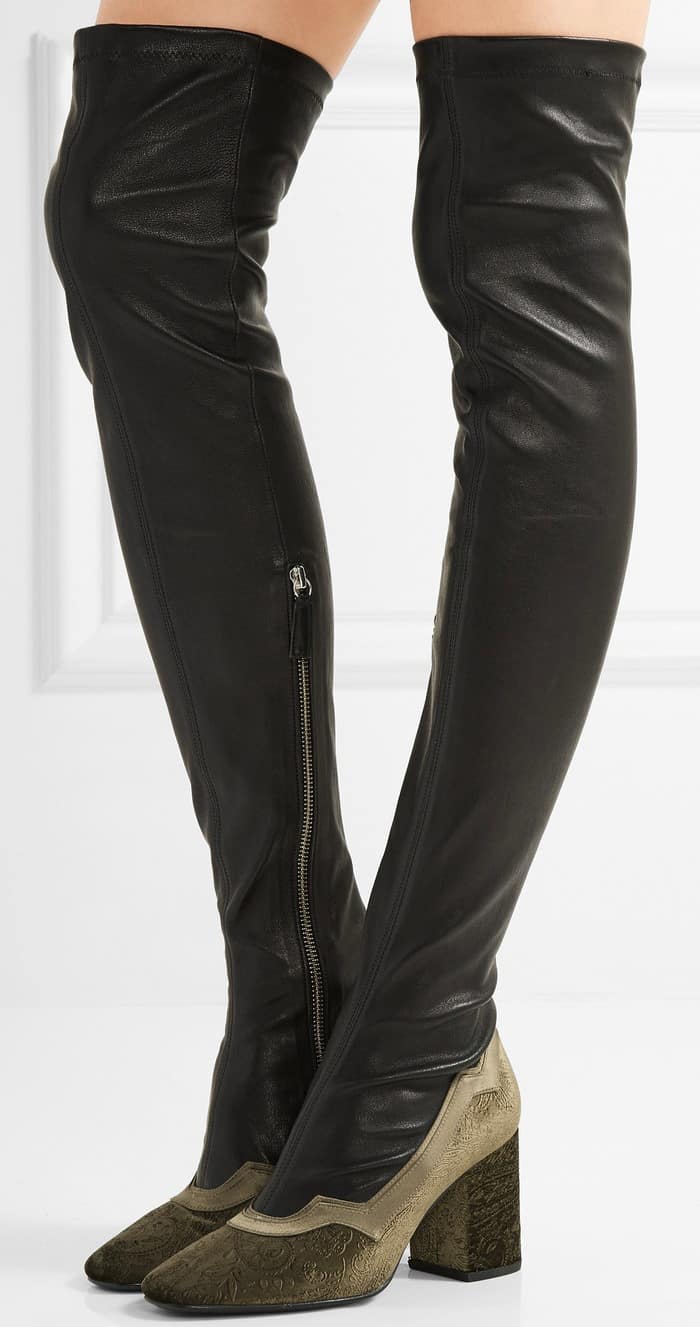 MR by Man Repeller 'The I'm Really Here To Party' Leather and Embossed Velvet Over-the-Knee Boots