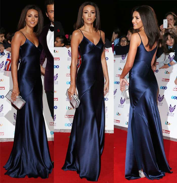 Michelle Keegan elegantly displayed her svelte silhouette in a satin slip dress by Amanda Wakeley at the Pride of Britain Awards