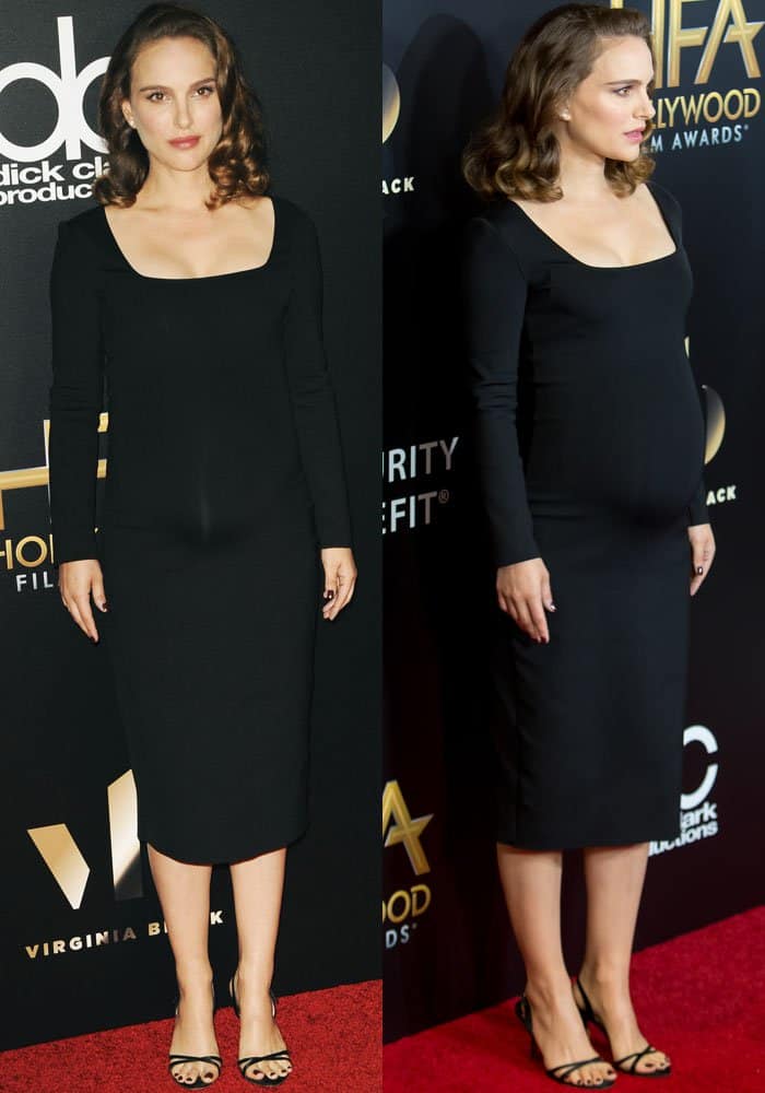 Natalie Portman made no move to hide her baby bump in The Row's "Xenia" stretch-knit midi dress