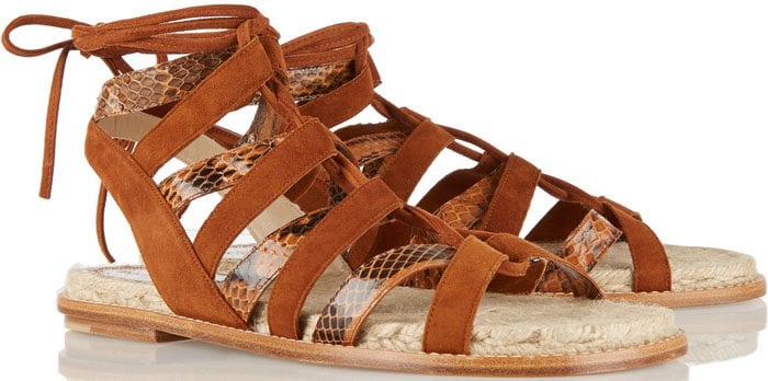 Paul Andrew Lace-up Elaphe and Suede Sandals