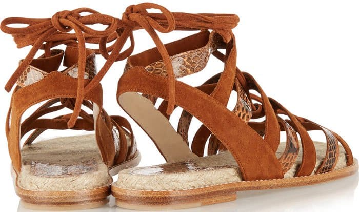 Paul Andrew Lace-up Elaphe and Suede Sandals