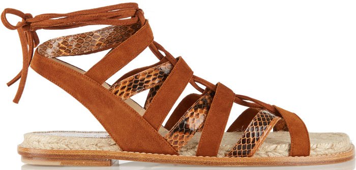 Paul Andrew Lace-up Elaphe and Suede Sandals