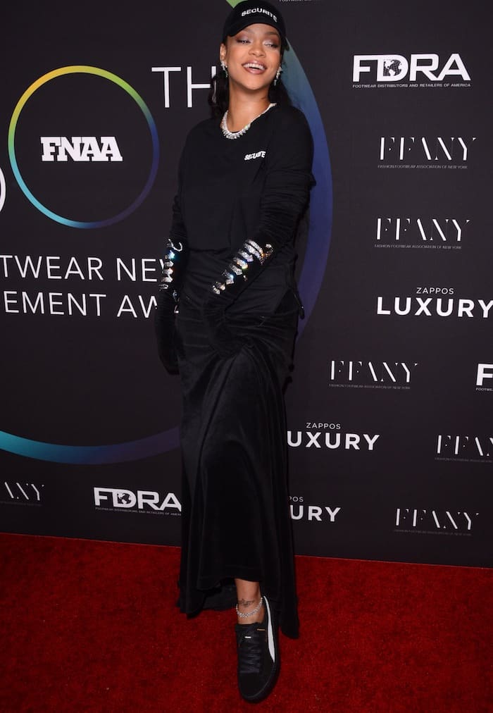 Rihanna walked the red carpet in Fenty Puma Creepers on November 29, 2016, at the Footwear News Achievement Awards