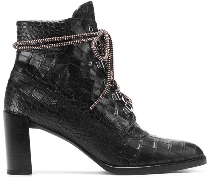 Stuart Weitzman 'Gigi' Lace-Up Booties Croco Embossed Leather