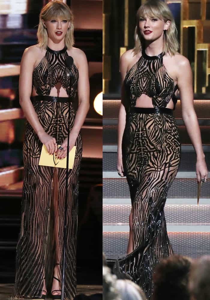 Taylor Swift in a magnificent cutout dress from Julien Macdonald's Spring 2017 collection