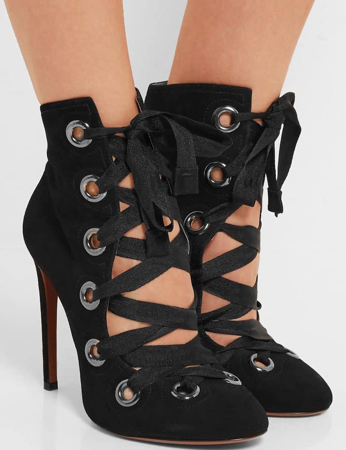 Alaïa Eyelet-Embellished Lace-Up Ankle Boots