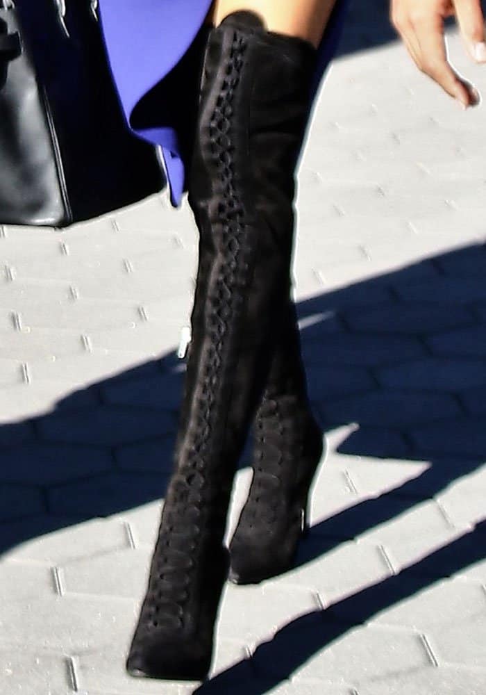 Alessandra Ambrosio in Sexy High Slit Skirt and Le Silla Gossip Boots