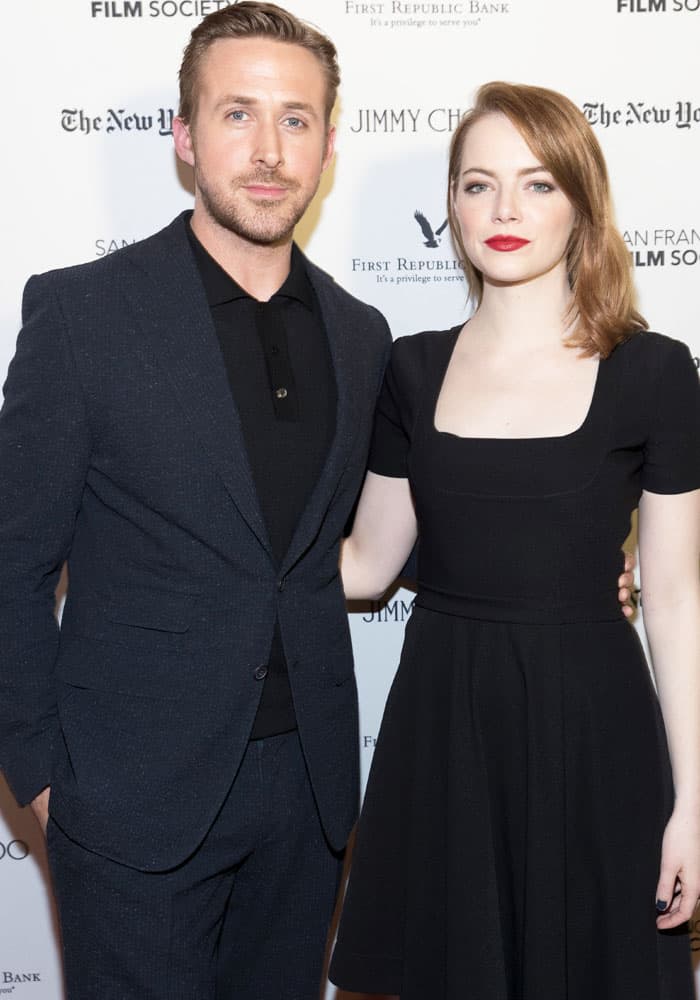 Emma poses with her "La La Land" co-star Ryan Gosling