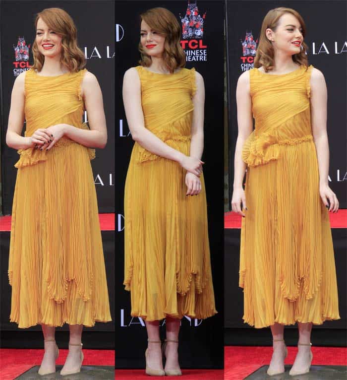 Emma Stone goes for a Rochas Spring 2017 dress for the occasion