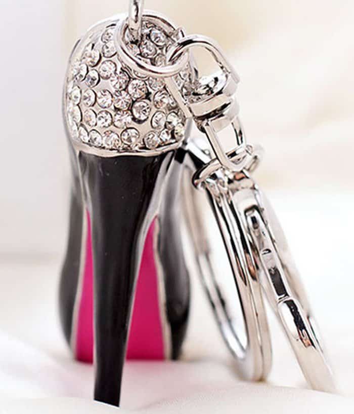 Black High Heel Shoe Rhinestone Bag or Car Keychain