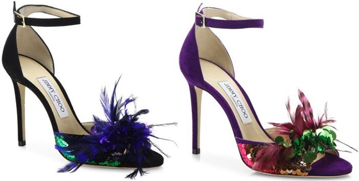  Jimmy Choo Annie sequin and feather-embellished satin sandals