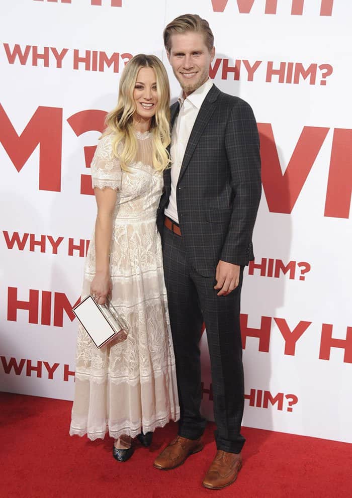 Kaley Cuoco and Karl Cook at the premiere of "Why Him?" in Los Angeles