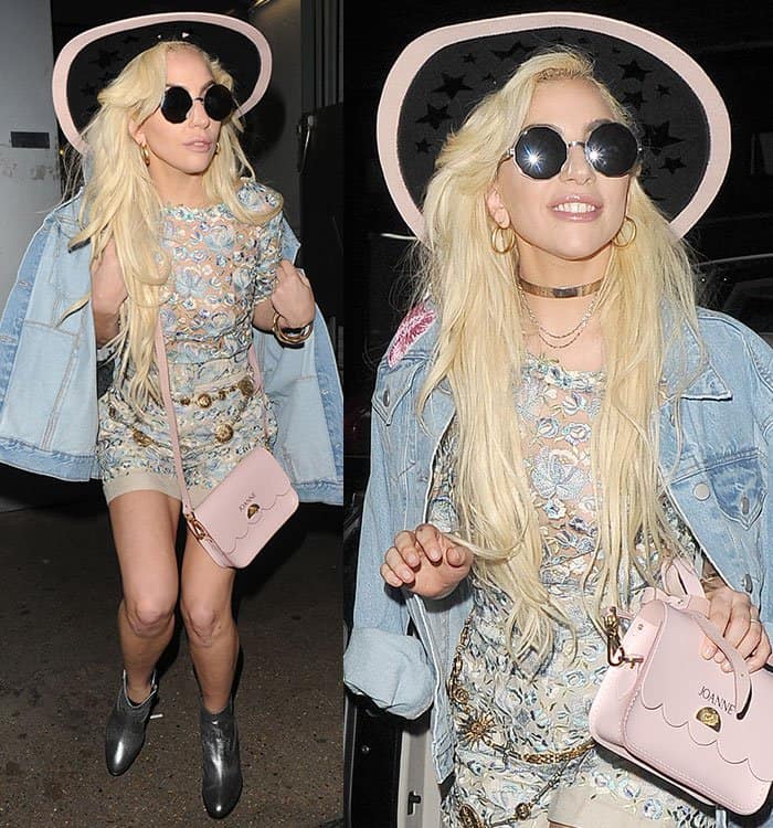 lady-gaga-embroidered-shortsuit-denim-jacket-hat