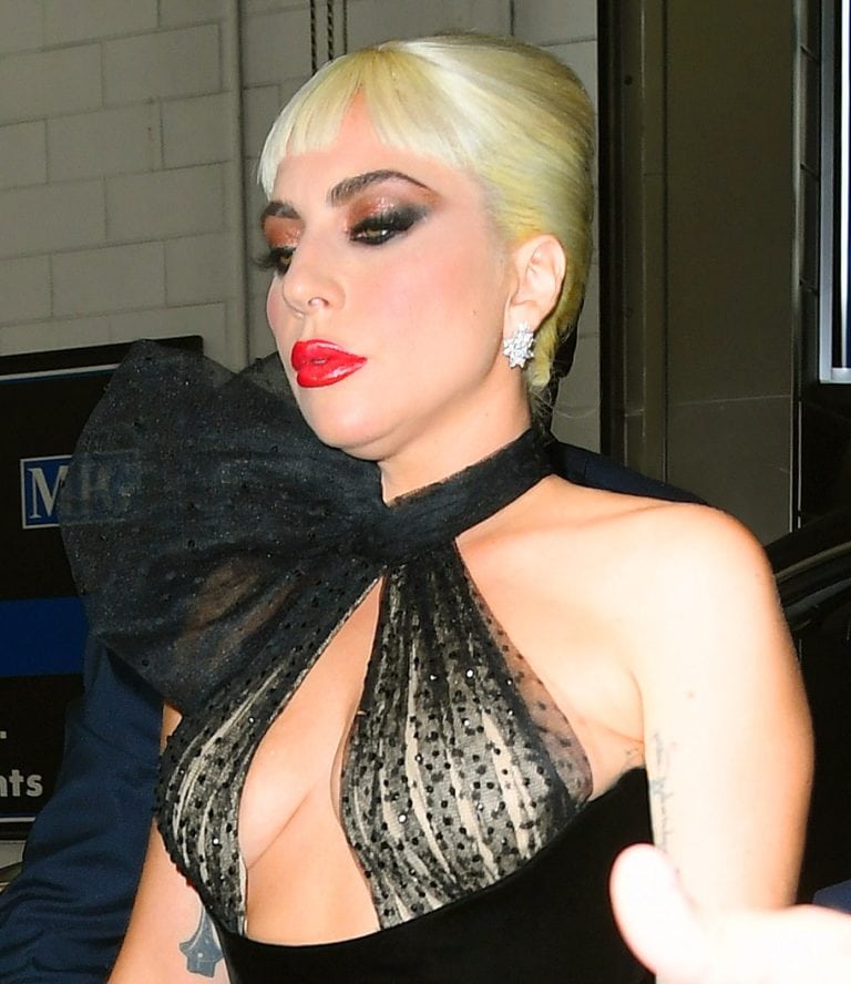 Lady Gaga Covers Boobs With Polka Dot Tulle at House of Gucci Premiere