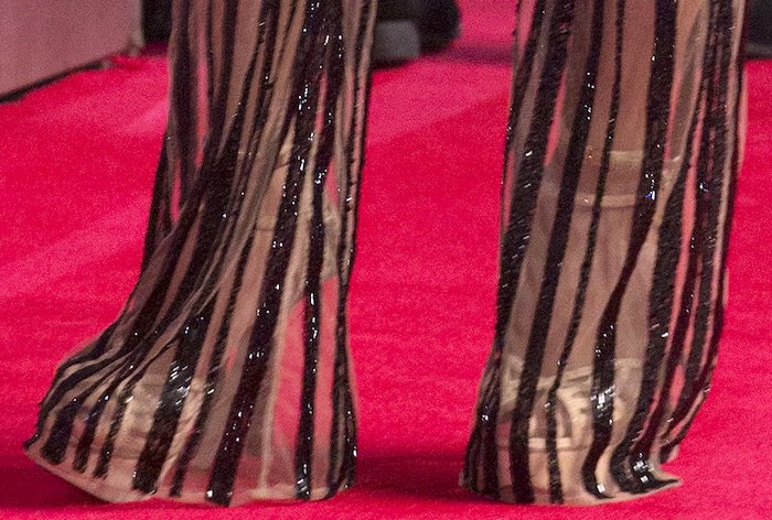 Nicole Scherzinger's platform sandals feature double ankle straps and whopping six-inch heels