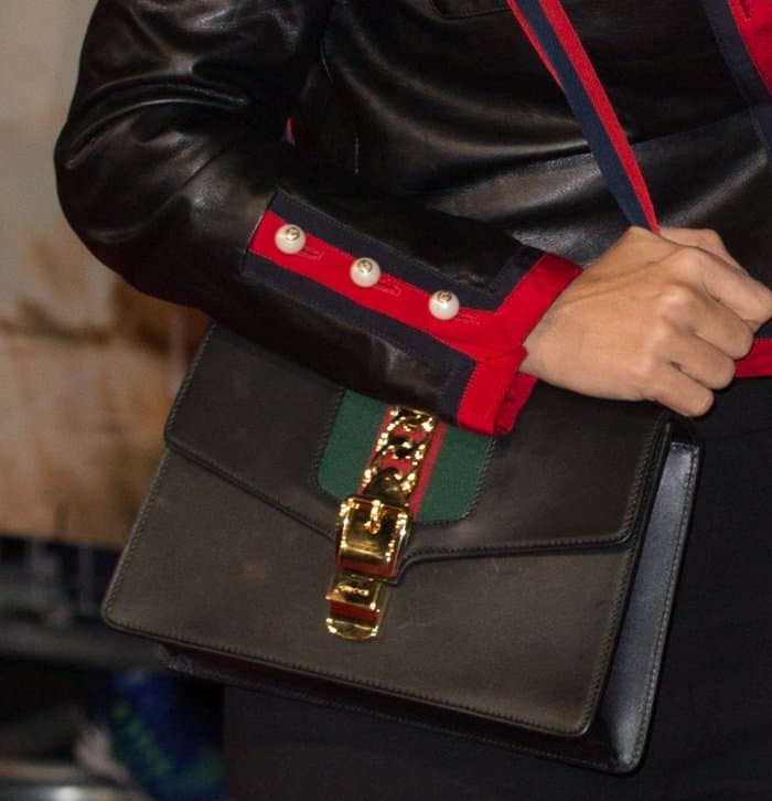 Salma Hayek accessorized with a Gucci ‘Sylvie’ shoulder bag