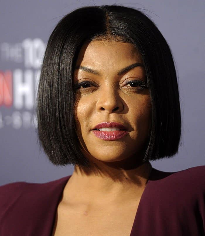 Taraji P. Henson dazzles with a sleek center-parted bob, shimmering pink lipstick, and soft lashes for an effortlessly polished look