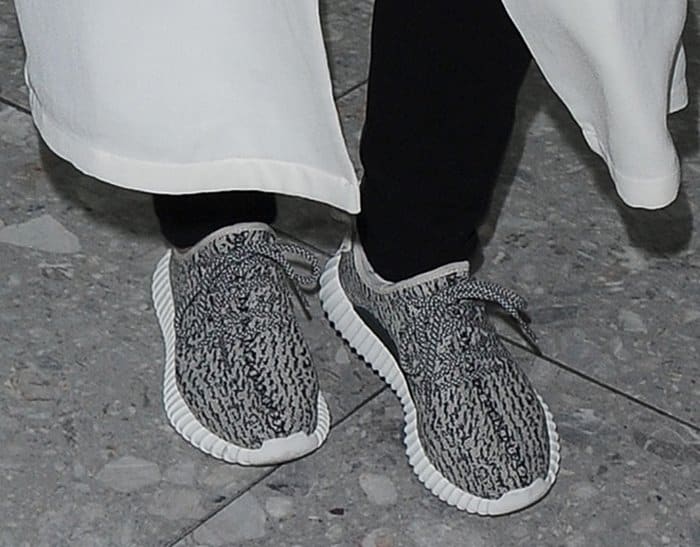 Kris Jenner showing off her coveted Yeezy Boost 350 sneakers