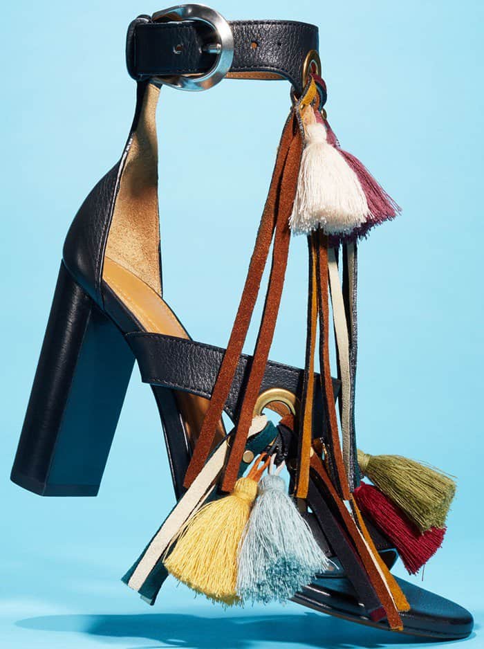 Chloe Tassel Fringe Leather 100mm Sandals