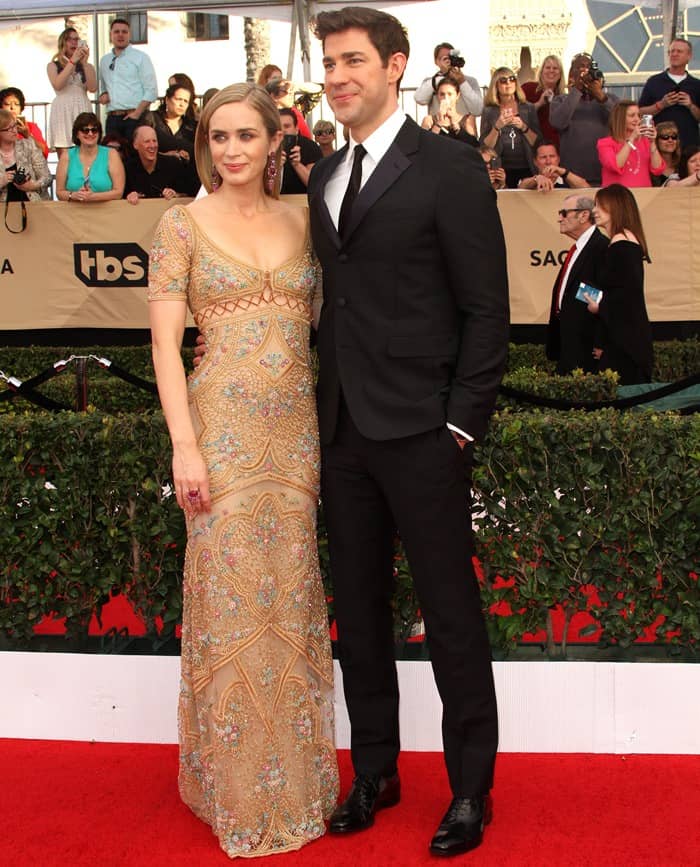 Emily Blunt stuns in a gold embroidered gown alongside her dashing husband, John Krasinski, at the 23rd Annual Screen Actors Guild Awards (SAG) 2017, held at The Shrine Auditorium Media Complex in Los Angeles on January 29, 2017