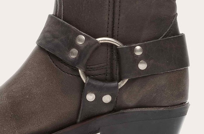 Frye boots feature antiqued metal hardware