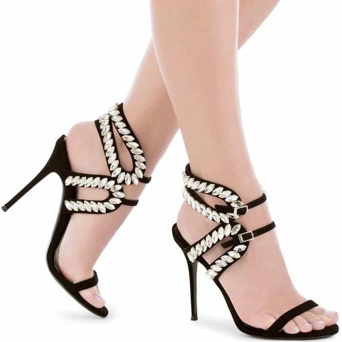 Giuseppe Zanotti Strappy Crystal-Embroidered Suede 'Claudia' Sandals