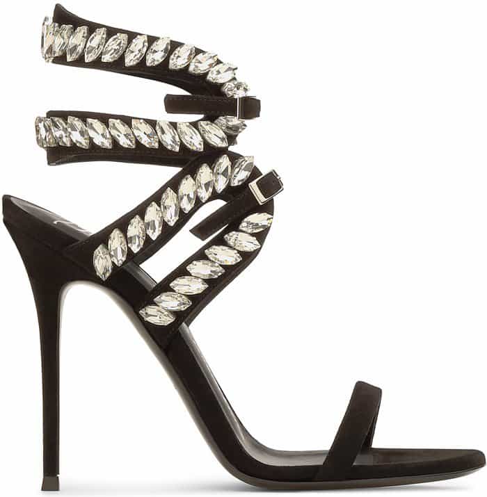 Giuseppe Zanotti Strappy Crystal-Embroidered Suede 'Claudia' Sandals