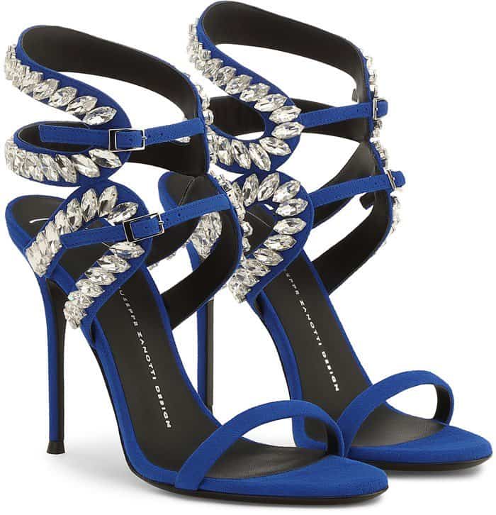 Giuseppe Zanotti Strappy Crystal-Embroidered Suede 'Claudia' Sandals