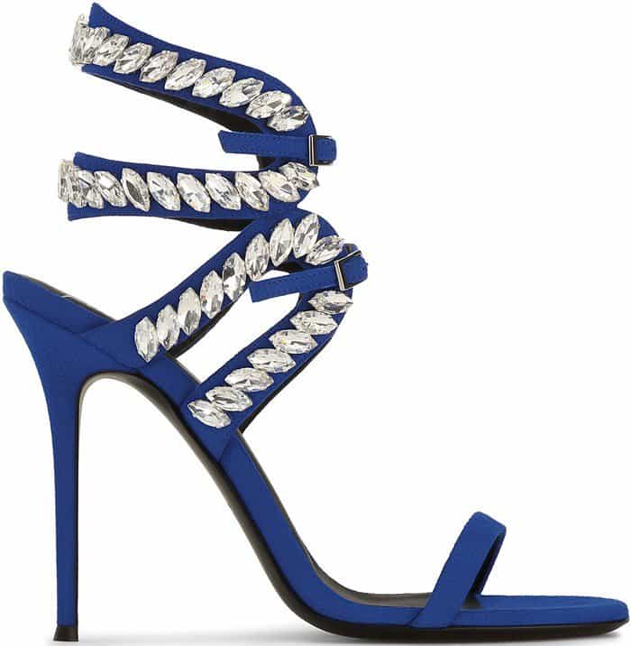 Giuseppe Zanotti Strappy Crystal-Embroidered Suede 'Claudia' Sandals