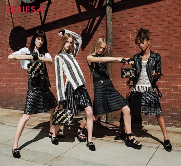 Jaden Smith and models bring edgy, gender-fluid fashion to life in Louis Vuitton's #LVSERIES4 campaign, captured by Bruce Weber in a bold mix of textures, prints, and structured handbags