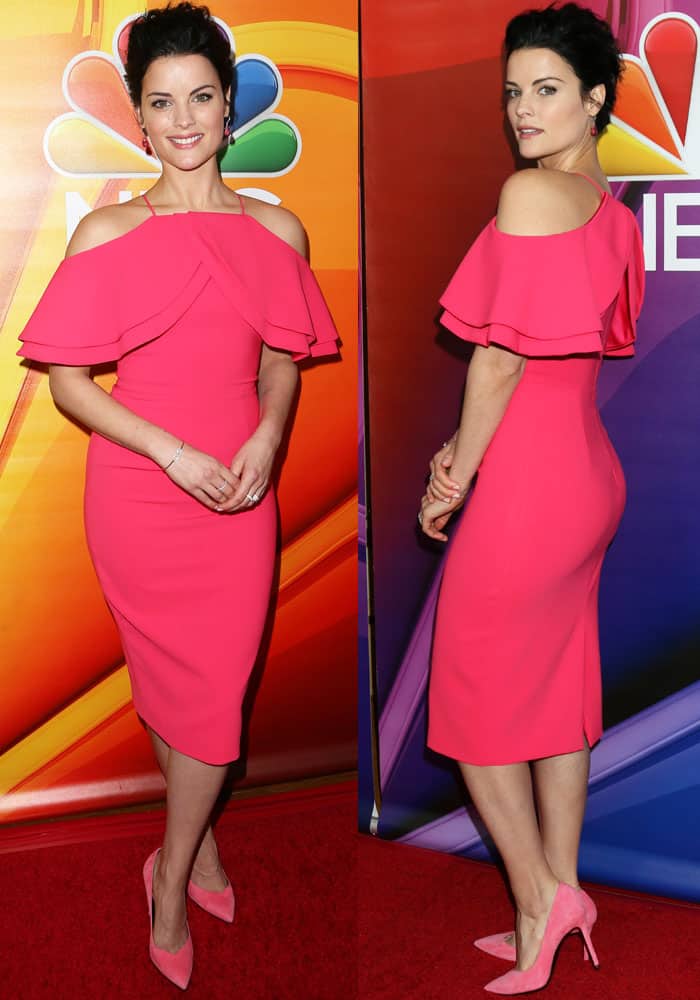 Pretty in pink: Jaimie leaves her tattooed character behind for a more feminine look