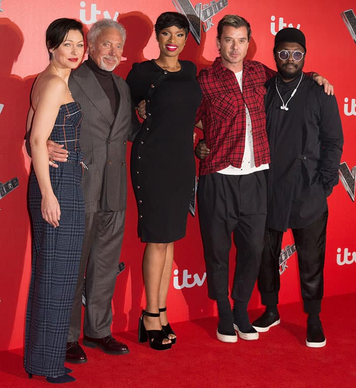 Jennifer Hudson joins Will.I.Am, Sir Tom Jones, Gavin Rossdale, and Emma Willis at the London press launch for The Voice UK on January 4, 2017